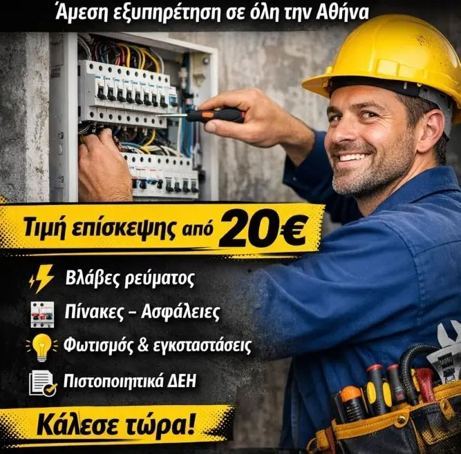 Ηλεκτρολόγος τιμή επίσκεψης & κόστος υπηρεσιών