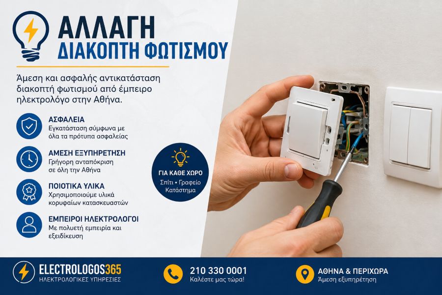 Αλλαγή Διακόπτη Φωτισμού – Άμεση Αντικατάσταση από Ηλεκτρολόγο