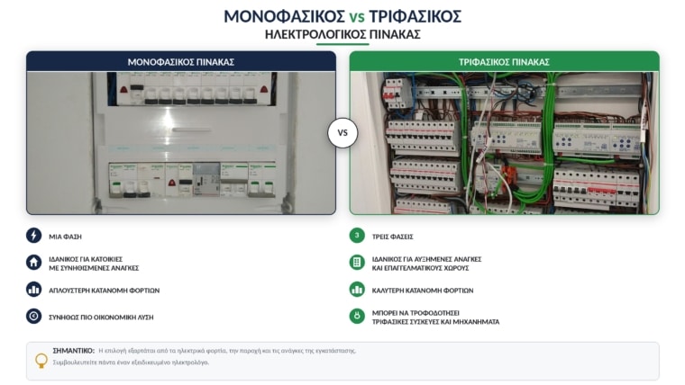 Μονοφασικός ή Τριφασικός Ηλεκτρολογικός Πίνακας: Διαφορές, Τιμές και Τι να Επιλέξετε