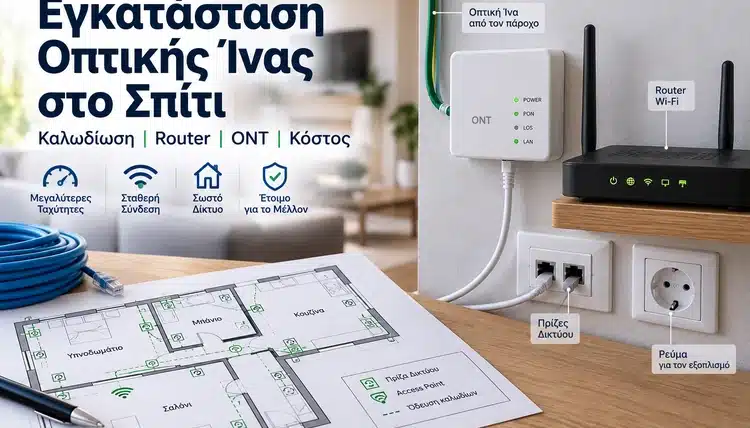 Εγκατάσταση Οπτικής Ίνας στο Σπίτι: Καλωδίωση, Router, ONT και Κόστος