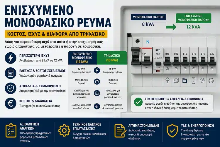Ενισχυμένο Μονοφασικό Ρεύμα: Κόστος, Ισχύς και Διαφορά από Τριφασικό