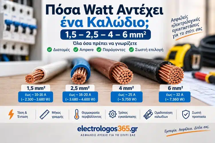 Πόσα Watt Αντέχει ένα Καλώδιο; 1,5 – 2,5 – 4 – 6 mm²