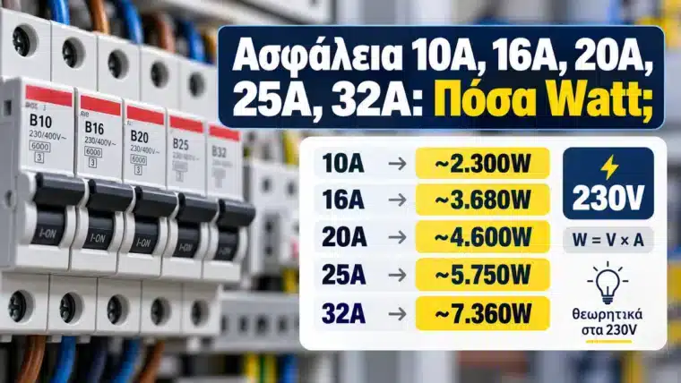 Ασφάλεια 10A, 16A, 20A, 25A, 32A: Πόσα Watt Αντέχει;