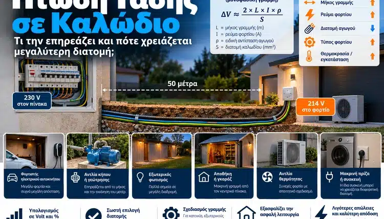 Πτώση Τάσης σε Καλώδιο: Πότε το Μήκος Αλλάζει τον Σχεδιασμό της Γραμμής